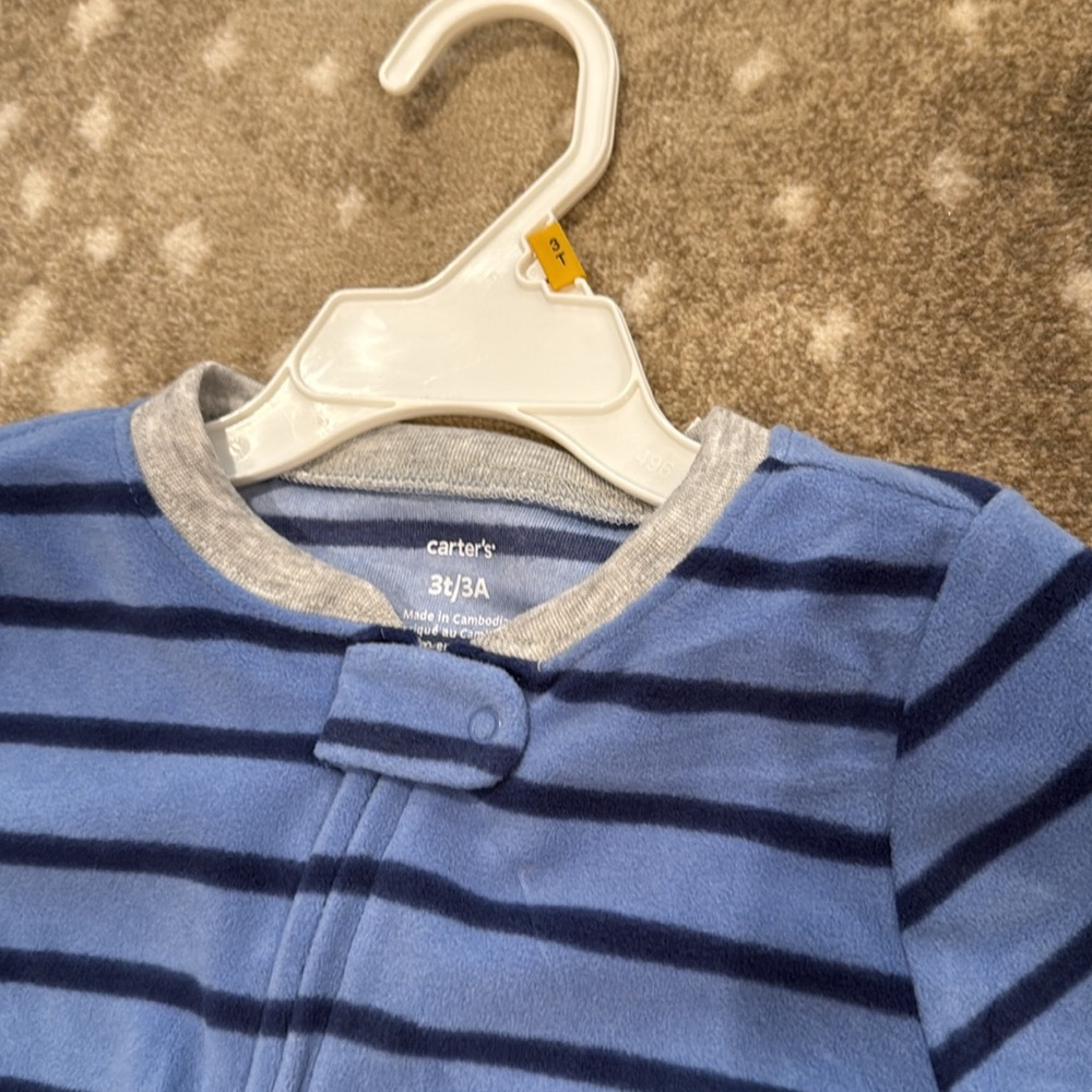 Carter's Blue Striped Footie with Yellow Truck. Size 3T - Picture 5 of 9